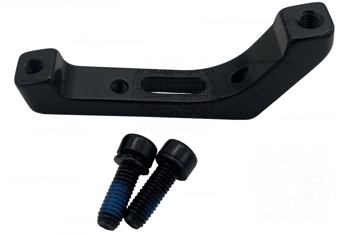 Brake Adaptor, Post Mount Caliper to Flat Mount Frame 160mm Rotor, 2 Bolts Black