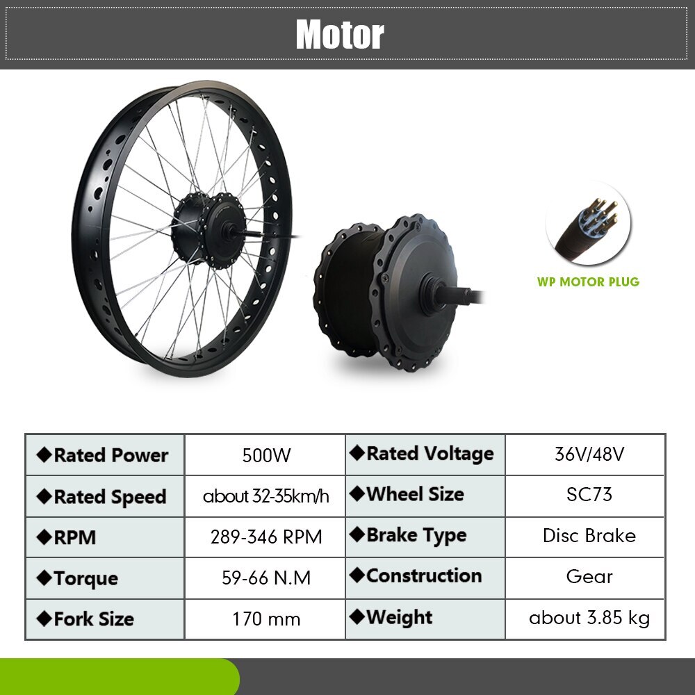 36V 48V 500W Snow E-bike Rear Rotate Hub Motor Conversion Kit 20 / 26 Inch Wheel