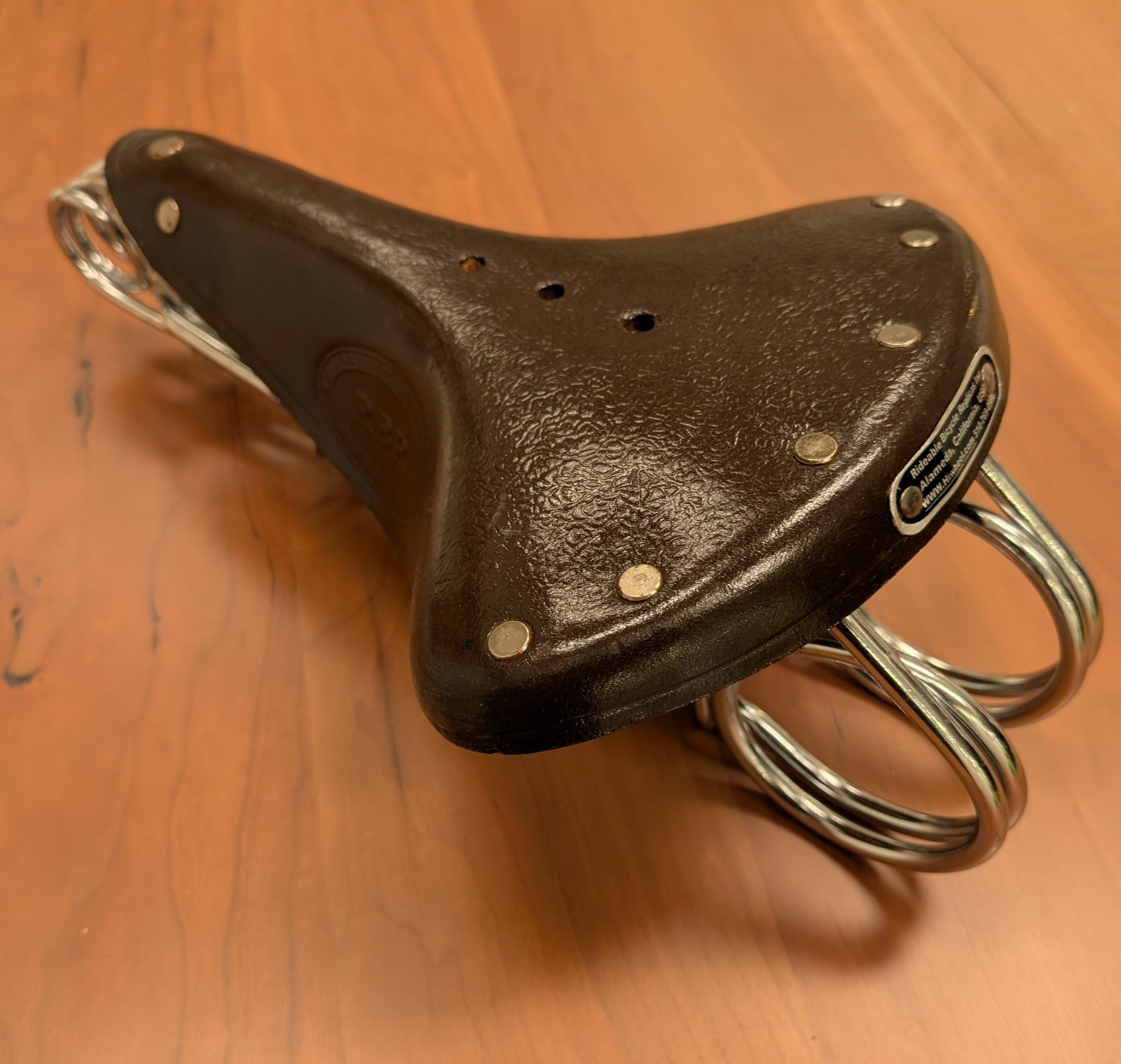 VINTAGE STYLE BROWN LEATHER HAIRPIN BIKE SADDLE CHROME STEEL – SHIPS FREE USA