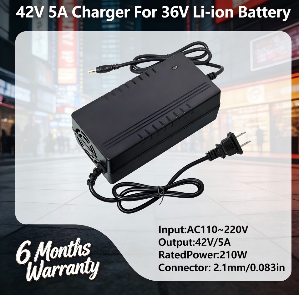 42V 5A Adapter Charger 36V Lithium Battery with 5.5mm*2.1mm DC Plug Port 210W