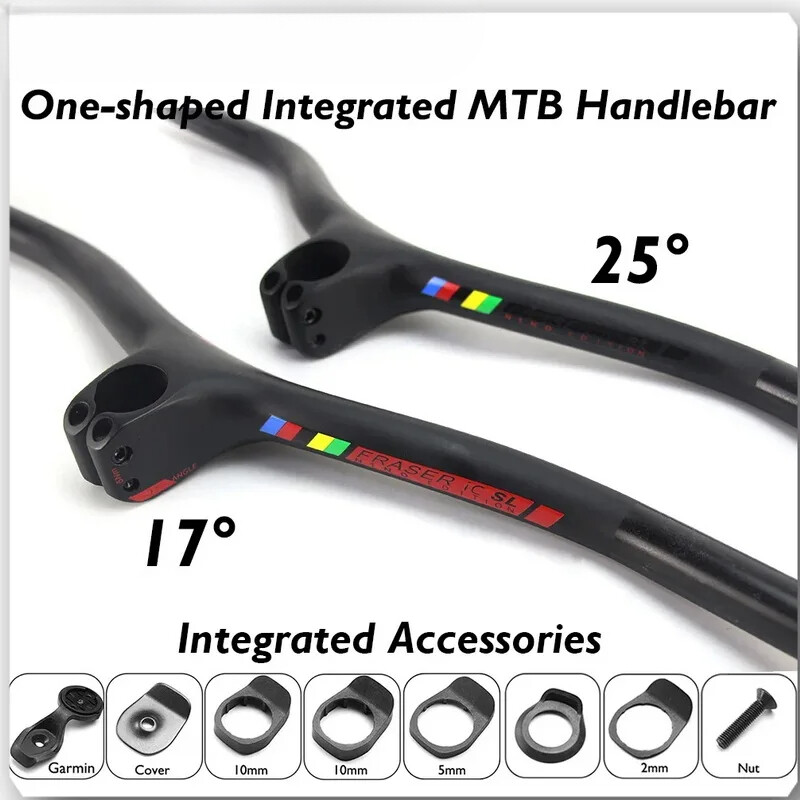 Carbon Fiber MTB Bicycle Integrated Handlebar with Stem -8/-17/-25 Degree 740mm
