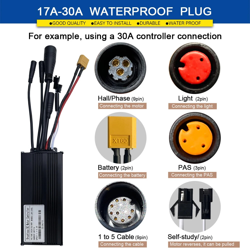 E-bike 3-mode Sine Wave 36V 48V 17A/26A/30A/40A Brushless Motor Controller Kits