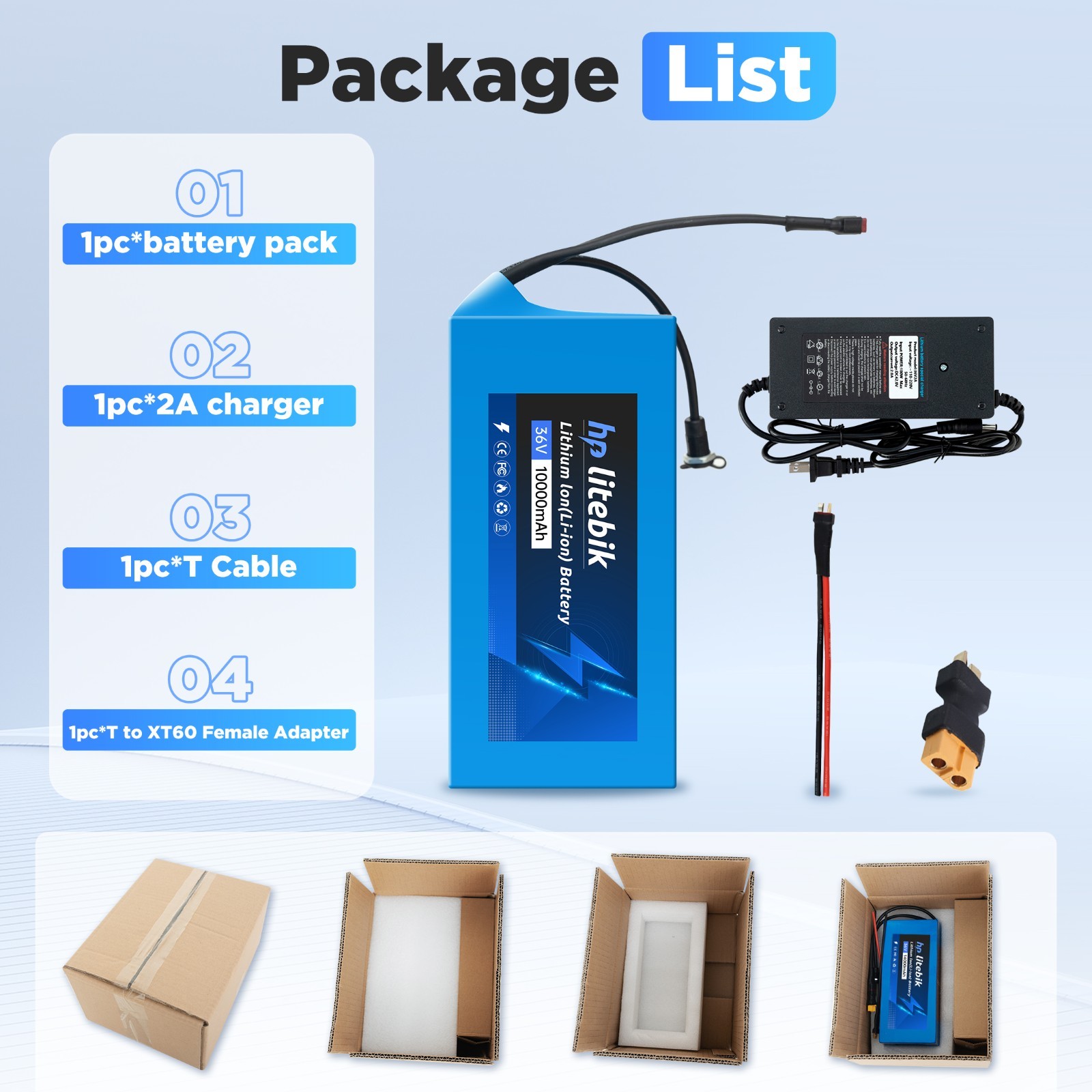 72V 48V 36V 24V Ebike lithium Battery For Electric Bicycle 200W-3600W Motors BMS