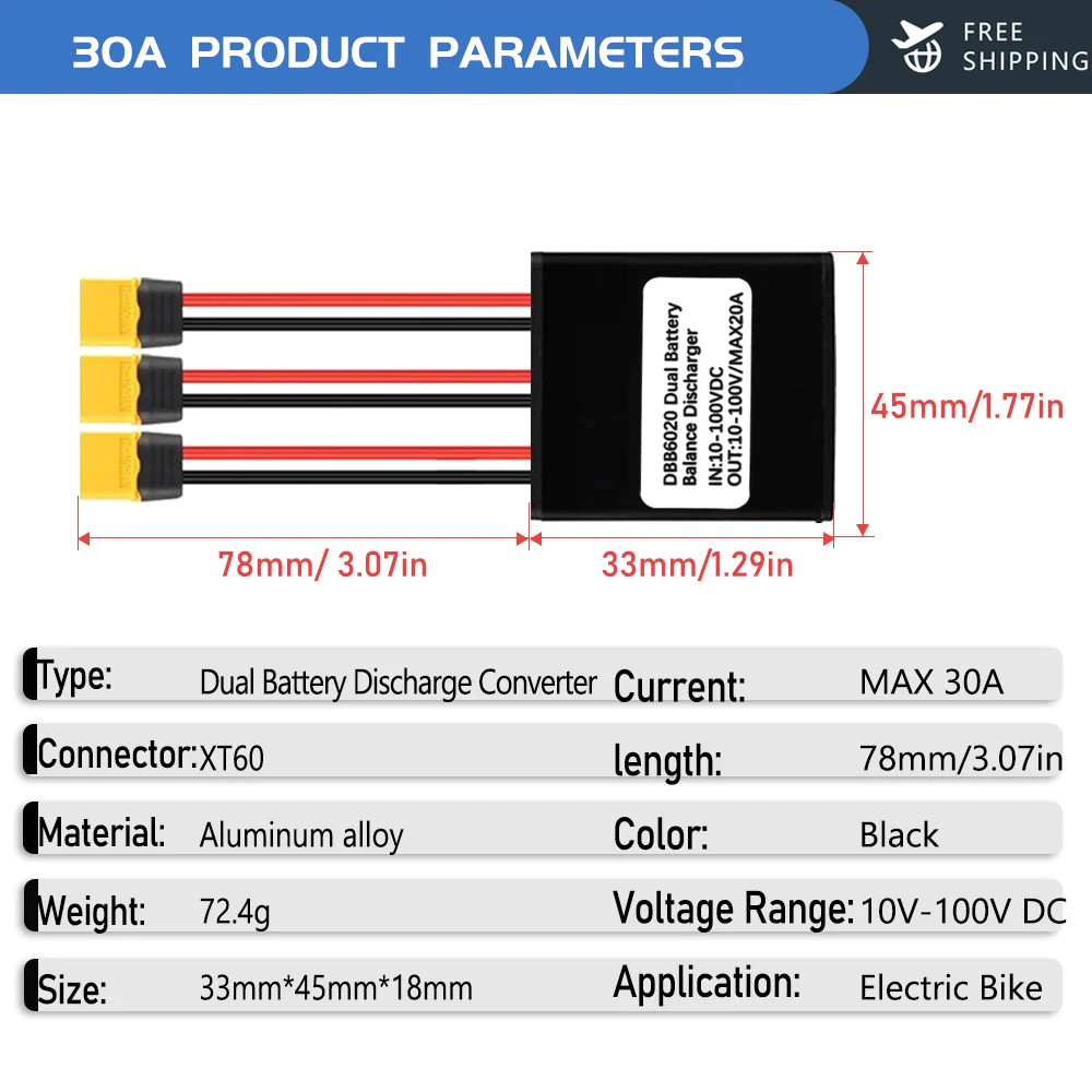 Electric Bicycle Battery Connect 10-100V 20A/30A/40A Adapter Discharge Converter