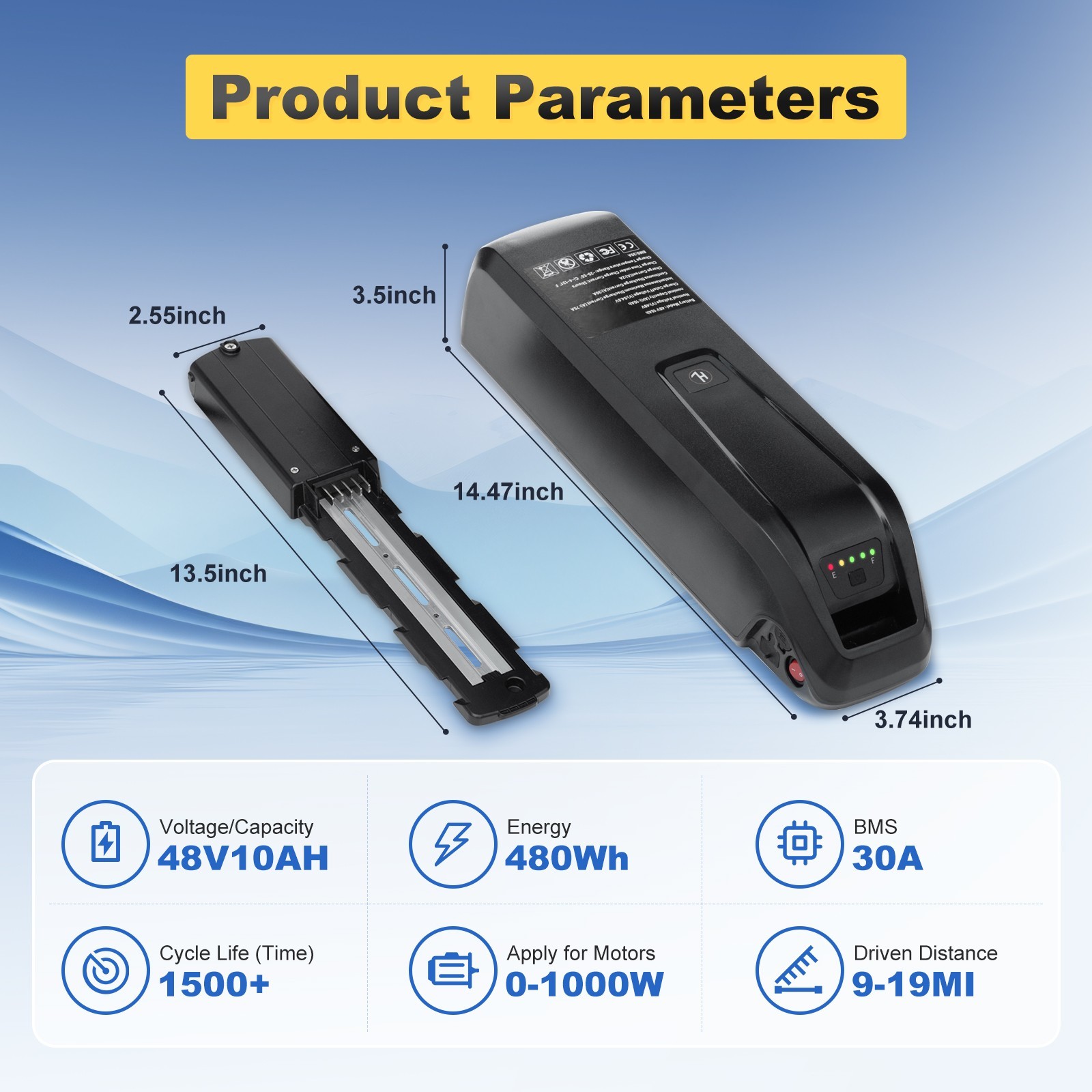 Hailong 48V 5PIN 10Ah 15Ah 20Ah Battery,0W-1500W Ebike Lithium Battery BMS