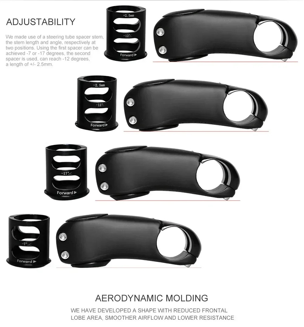 Bicycle Stem 3 Degrees Aero Stem Carbon MTB/Road Bike Stem with Computer Mounts