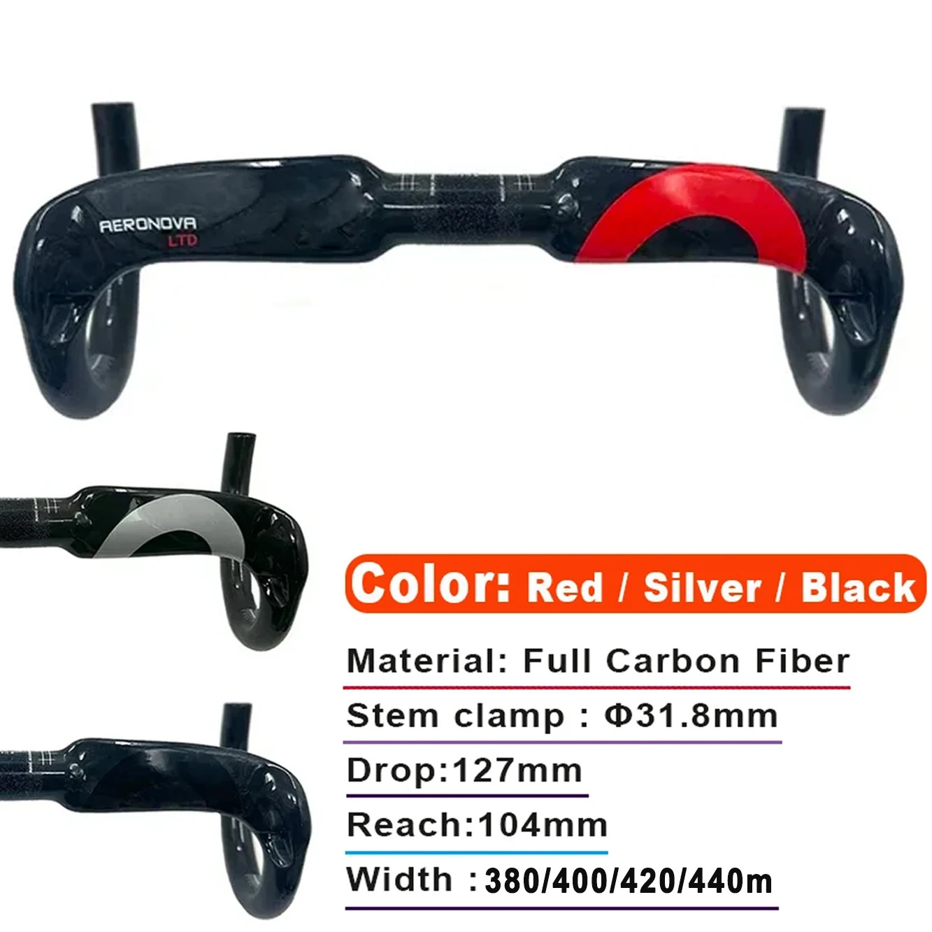 Road Bike Carbon Handlebar Bicycle Breaking The Wind Bend Handle 31.8*400-440mm