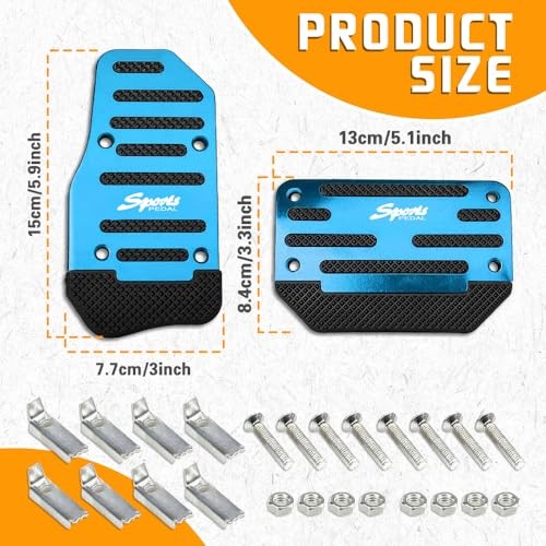Zufoty 2PCS Car Pedal Covers, Non- Slip Automatic Transmission Pedal Blue