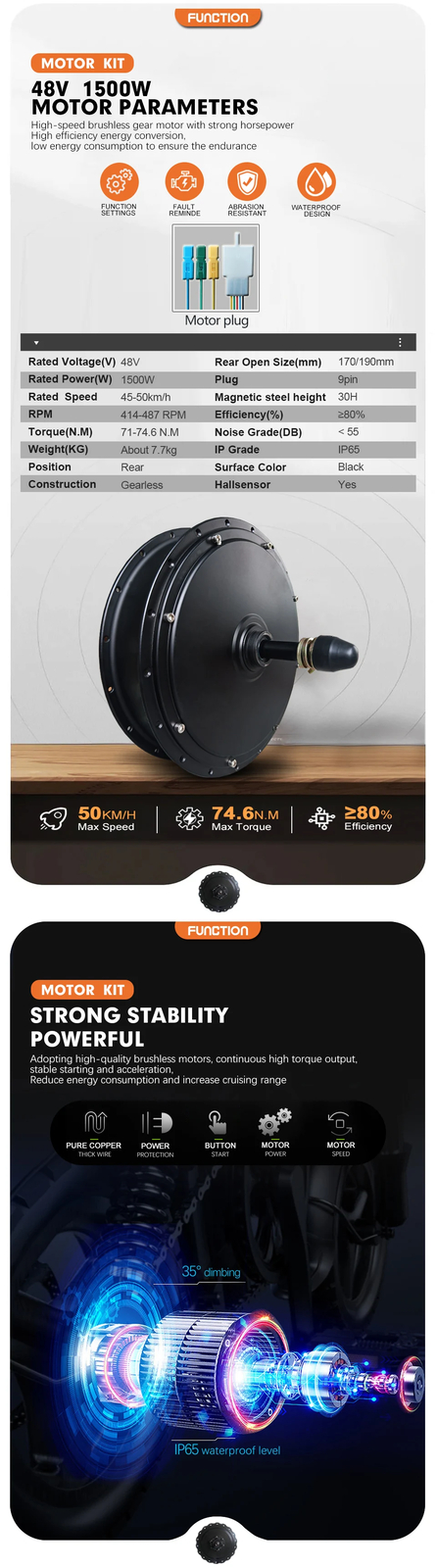 48V 1500W 20 24 26in Snow E-bike Fat Brushless Gearless Rear Rotate Hub Motor