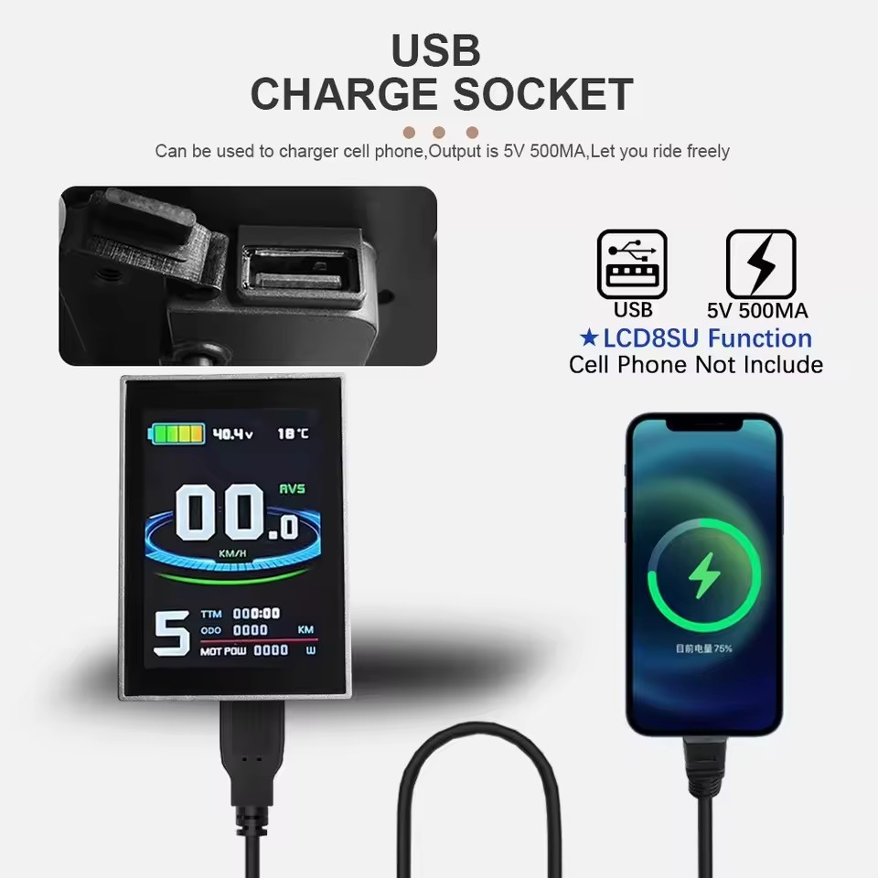 E-bike Bicycle Display KT LCD8SU Color Screen Display Panel SM/WP Connector USB