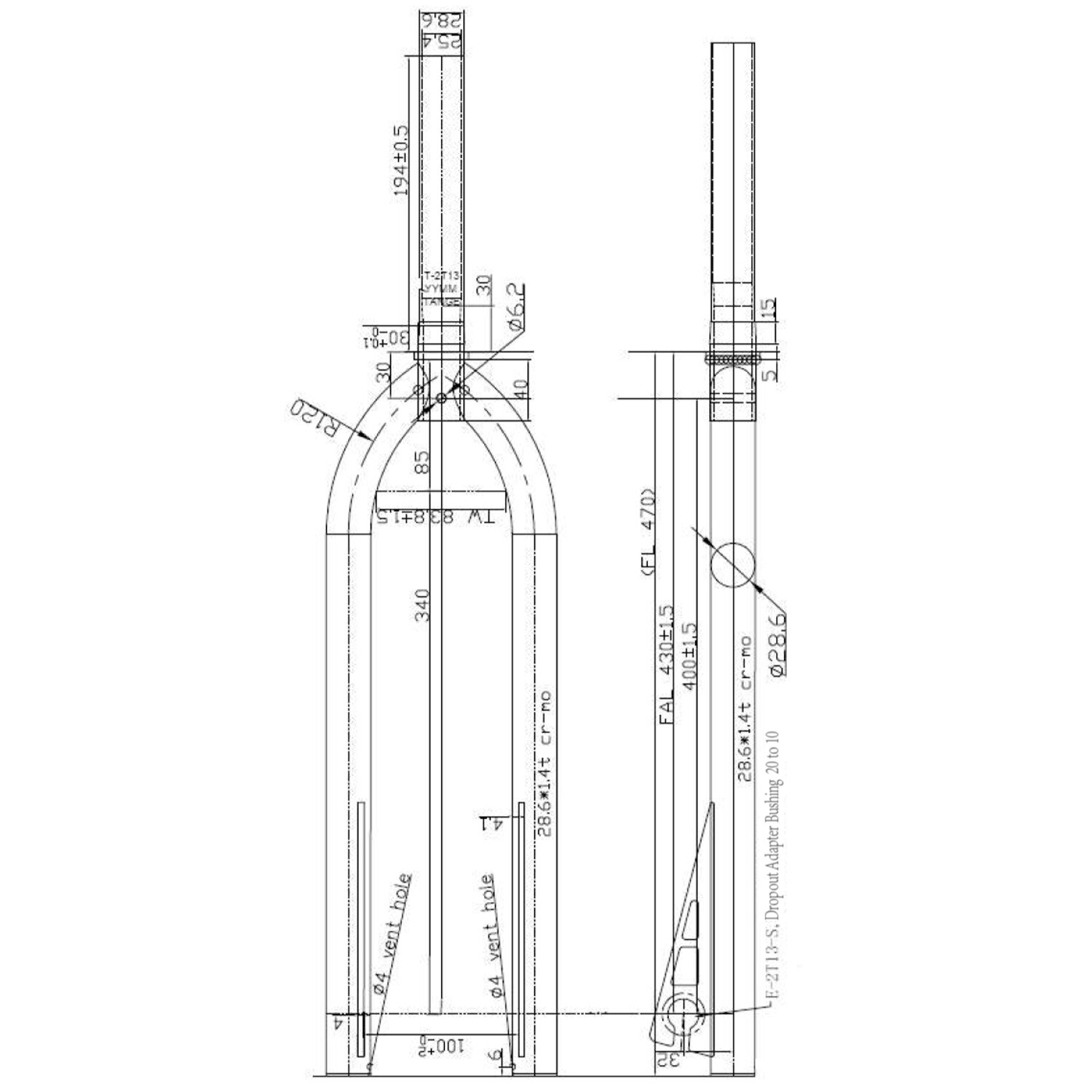 XOUX STRIDE 29 inch Threadless BMX Fork 1-1/8 inch , Silver