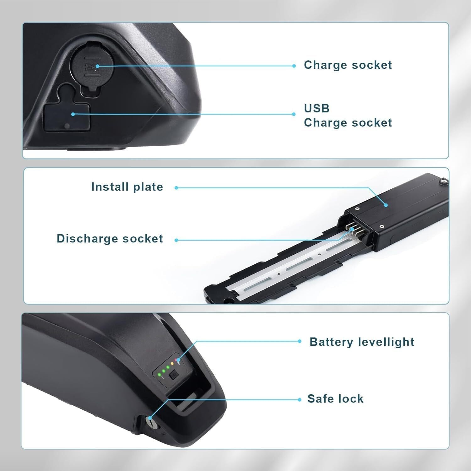 48V 10Ah 15Ah Lithium Battery w/BMS 48V Ebike Battery 0-1920W Electric Bike 4Pin
