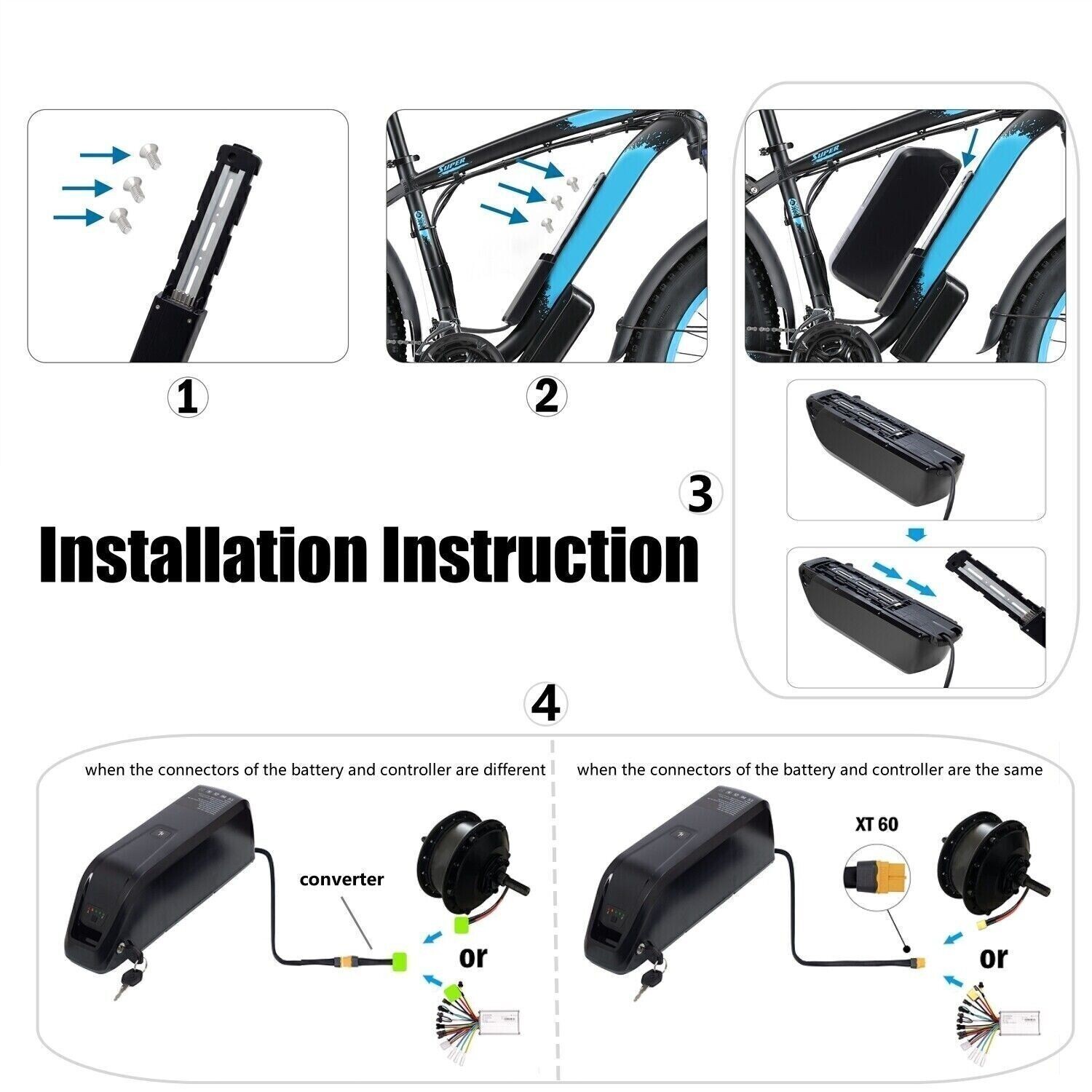 48V/36V ebike Battery 10Ah/15Ah For 500W 750W 1000W 1500W 1800W Electric Bike US
