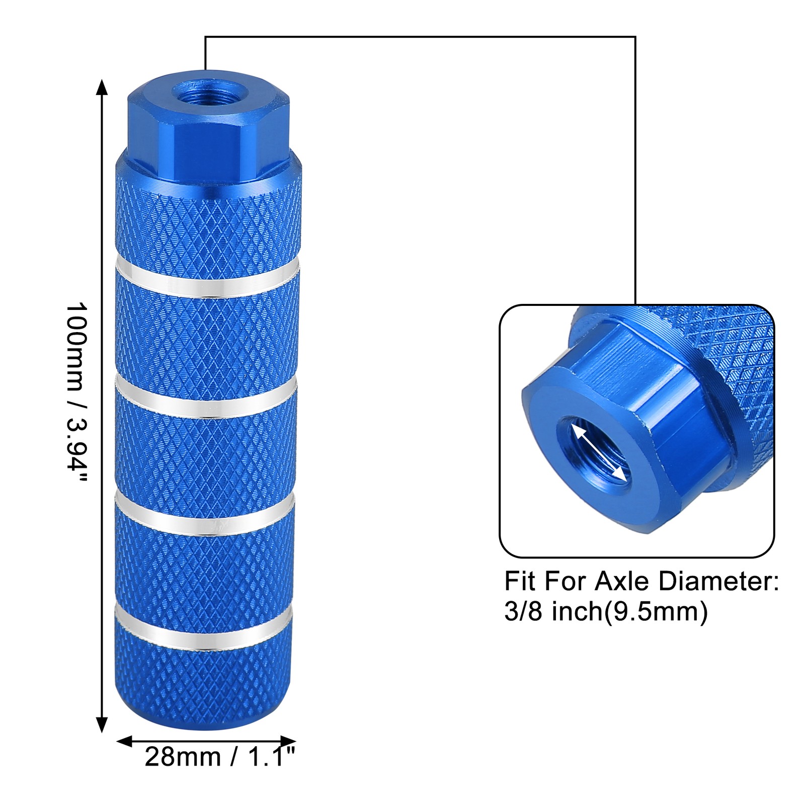 Universal Bicycle Rear Foot Pegs Footrests Blue Fit 3/8 Inch Axles Pack of 4