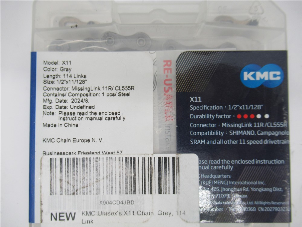 KMC X11 , 1/2″ x 11/128″, 114 Links , 11 Speed , Bicycle Chain