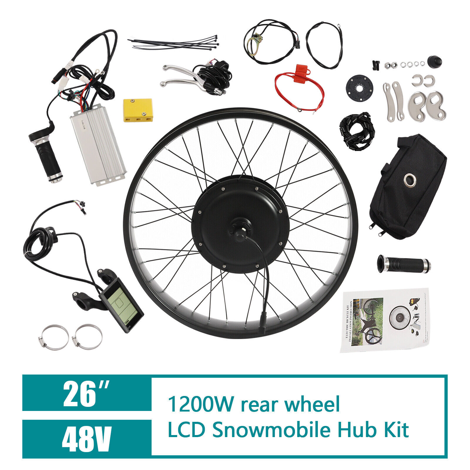26″ 1200W Fat Tire Electric Bicycle Motor E-Bike Rear Wheel LCD Conversion Kit