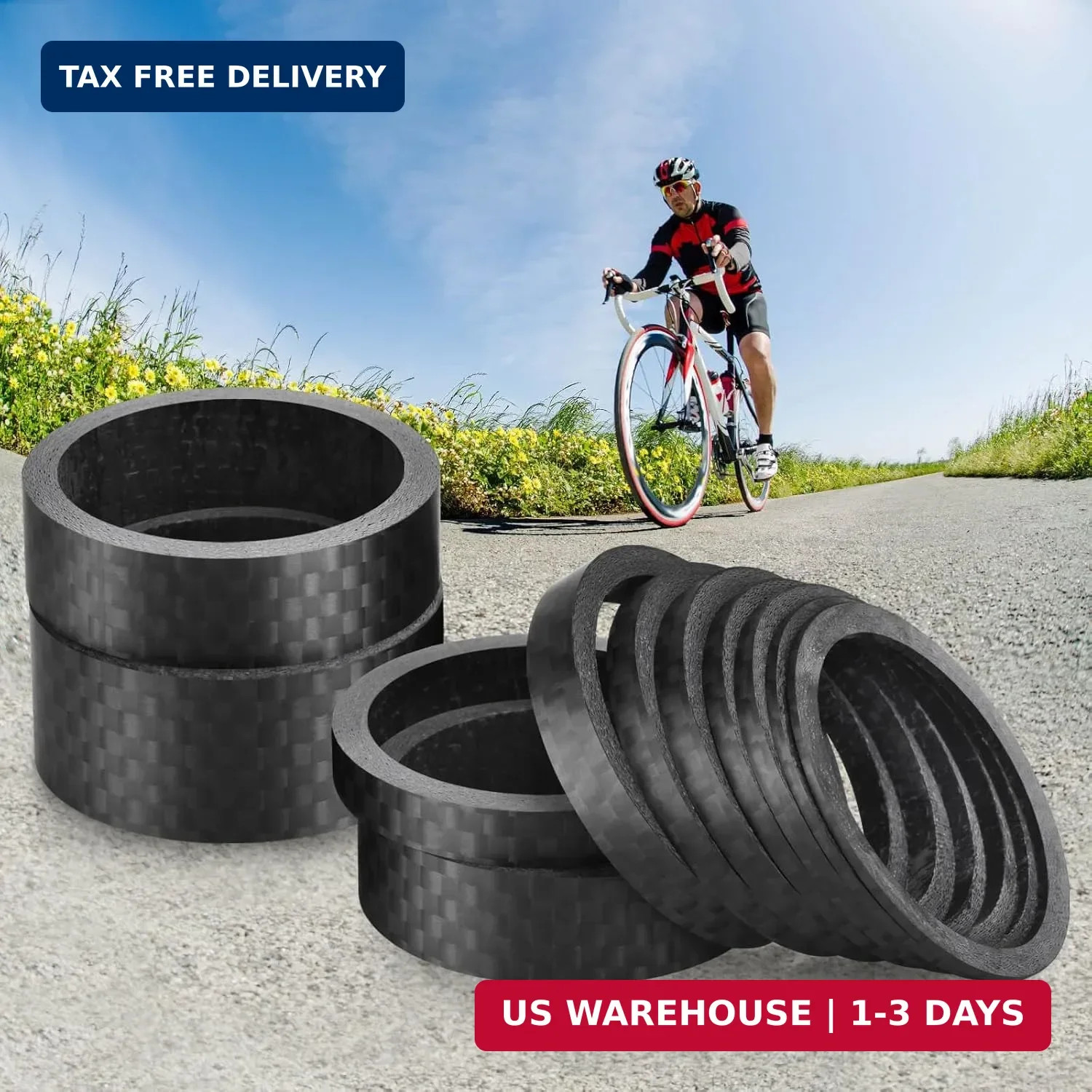 11PCS Bike Carbon Fiber Headset Spacers, Matte Finish, Fits 1-1/8 Inch Stem for