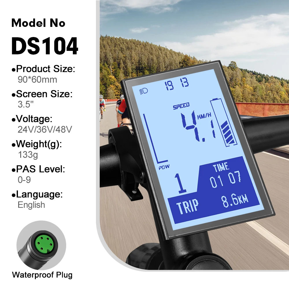 Electric Bike Display DS104 5Pin Female Plug for Mid Drive Motor Ebike Computer