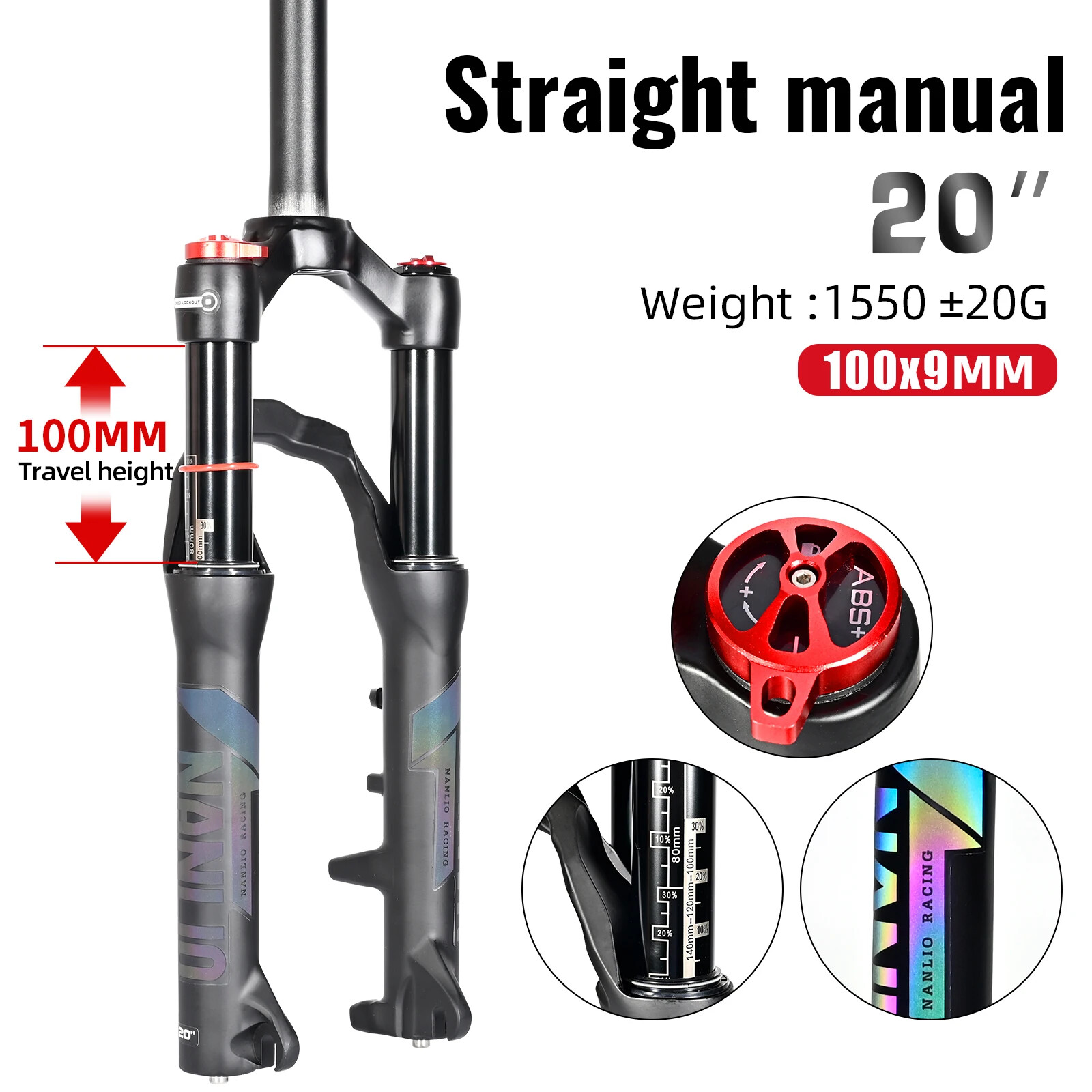 Mountain Bike Suspension Air Forks 20/24Inch Shoulder Lock Oil Gas Front Forks