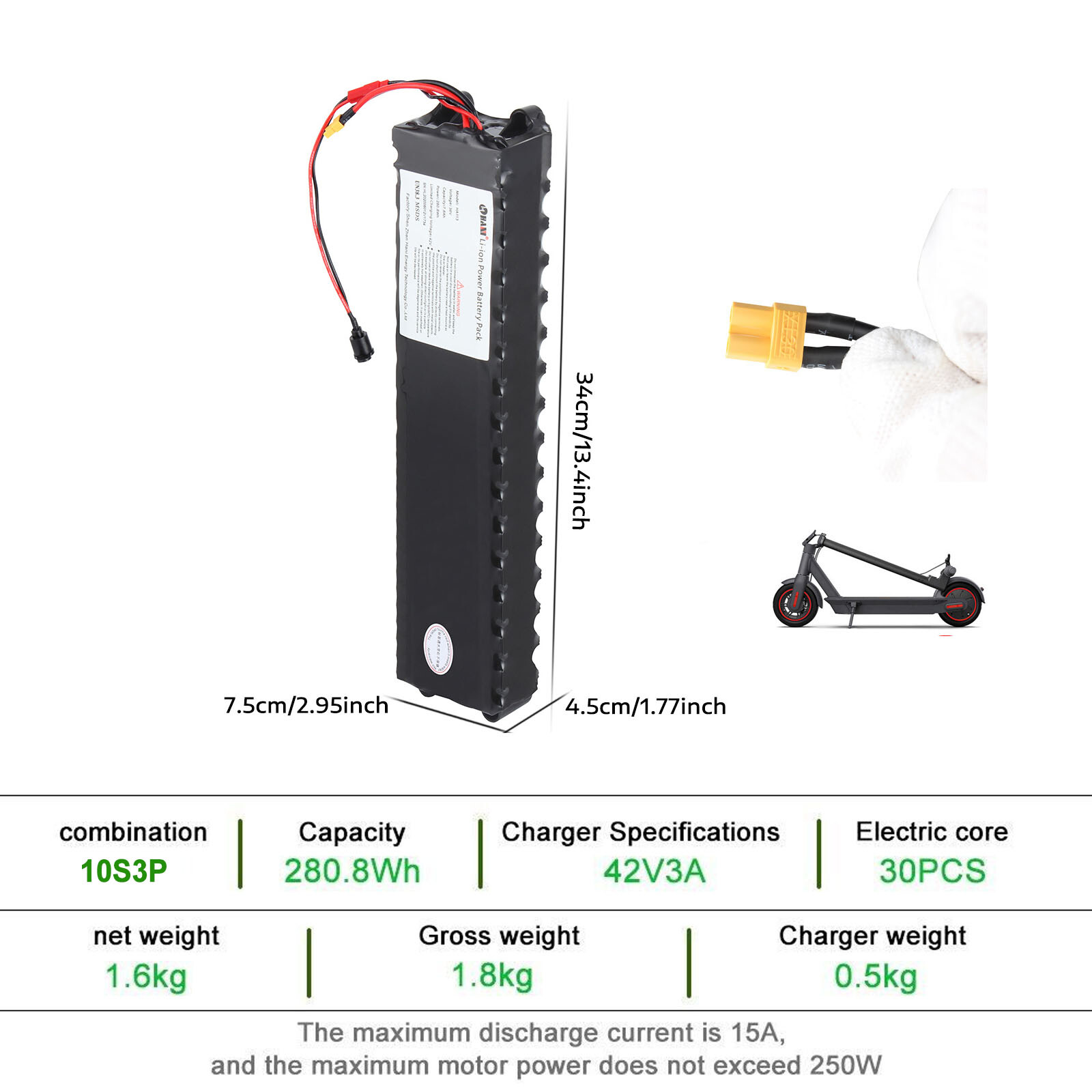 36V 7.8Ah Replacement Battery for Electric Scooter Ebike Lithium li-ion Battery