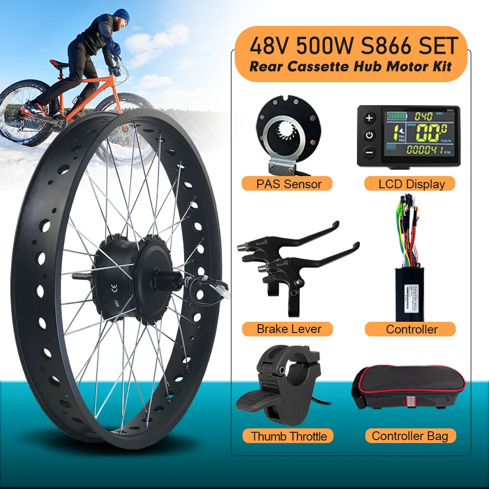 20 24 26″ 4.0 Tire Snow E-Bike Motor Kit 36 48V 500W Rear Cassette Motor Wheel