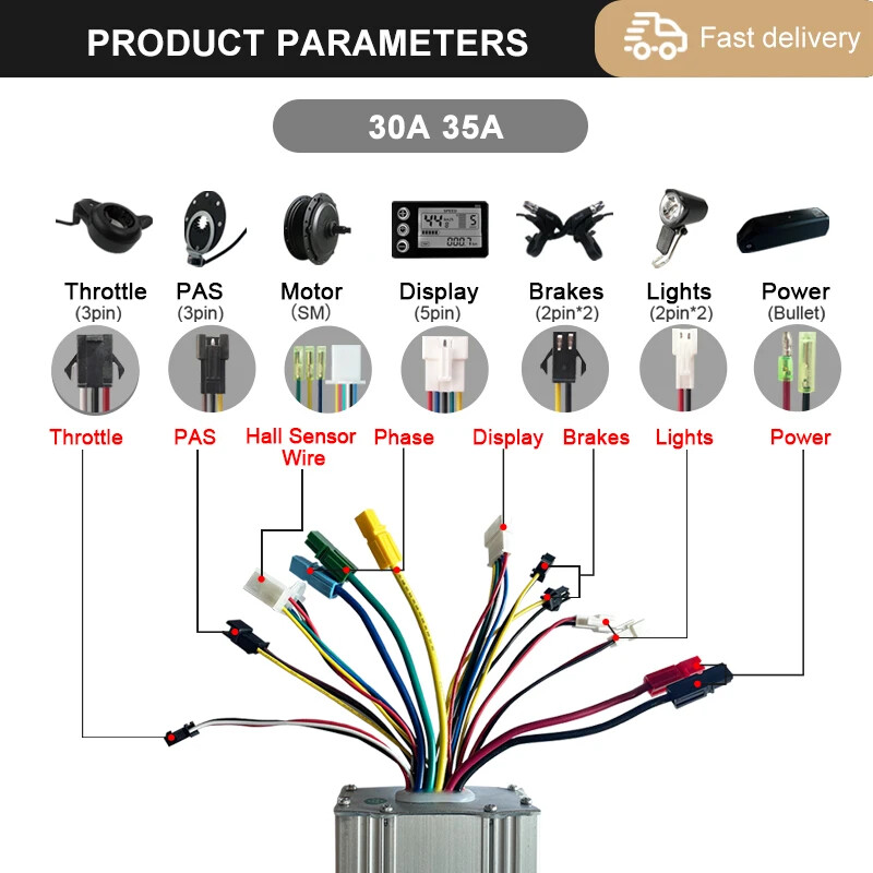 15 35A Electric Bike Sinewave Controller 250-1500W Brushless Motor LCD Display