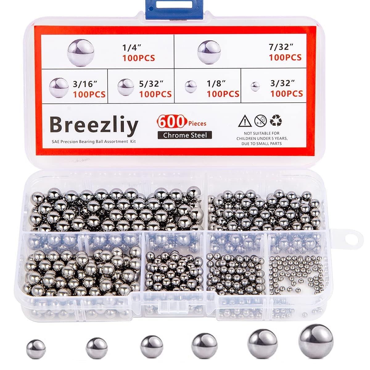 600 Assorted Steel Ball Bearings: Six Sizes for Bicycle and DIY Applications