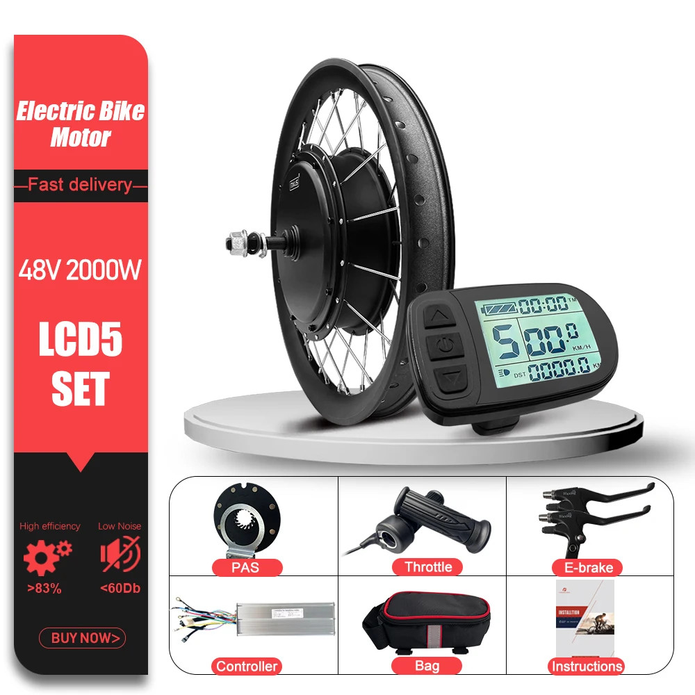 Mountain Electric Bike Conversion Kit 48V 2000W Brushless Rear Hub Motor Wheel