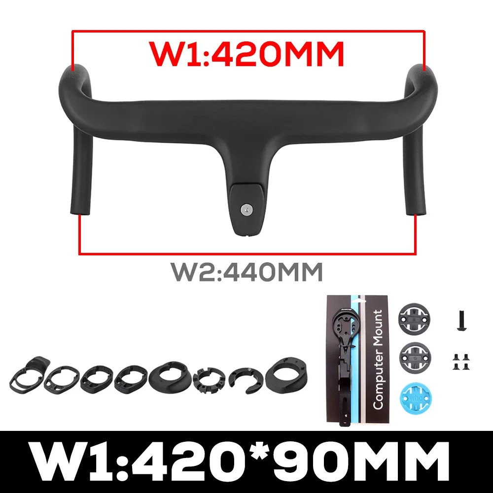 Road Bike Full Carbon Fiber Integrated Handlebar Internal Cable 360mm-380mm