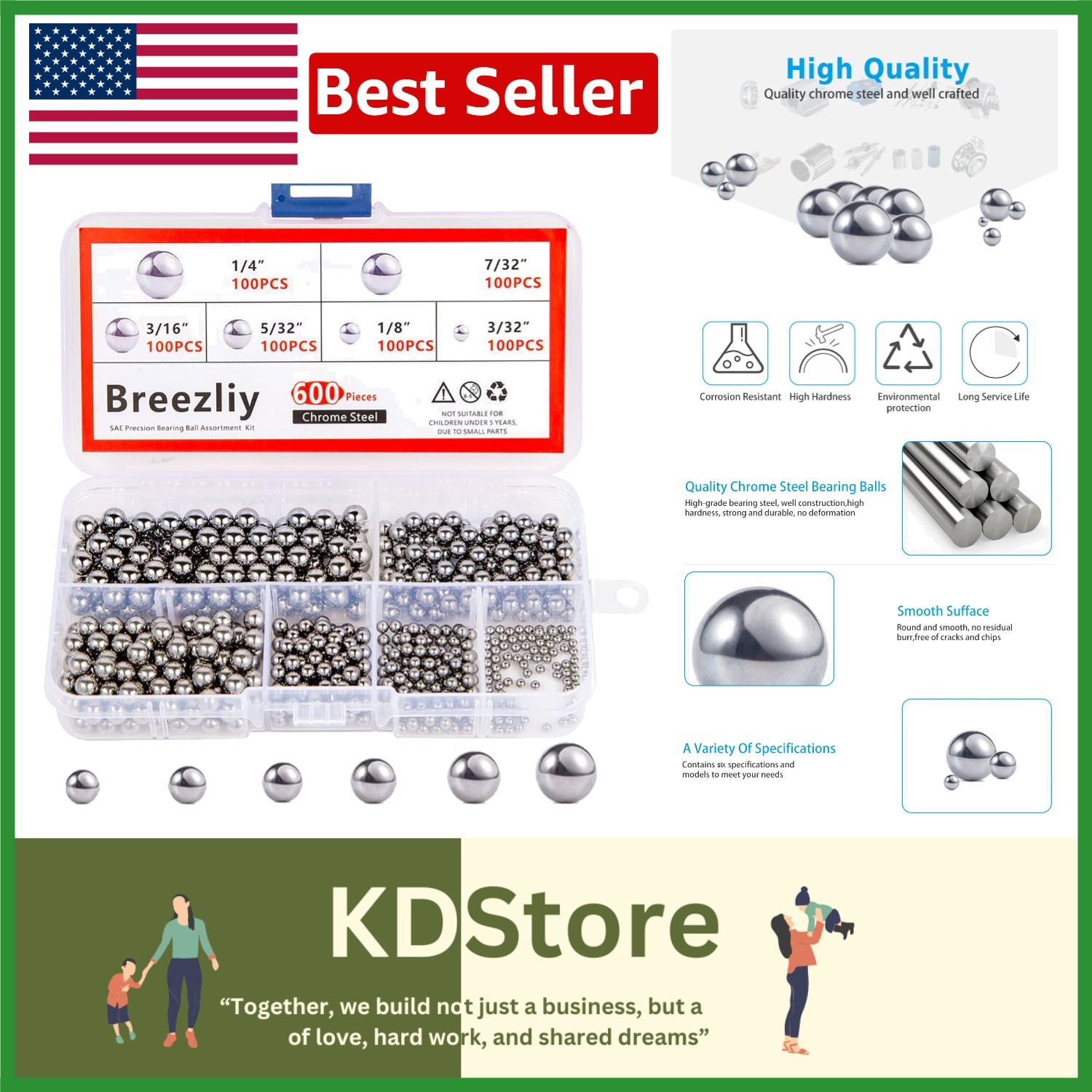 Assorted Chrome Steel Bearing Balls – 600 Pcs in 6 Sizes for Many Applications