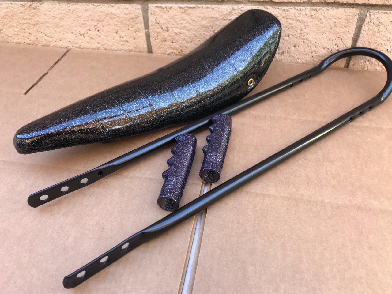 20″ BLACK SPARKLE Lowrider Krate BANANA SEAT Sting-Ray GRIPS & BLACK SISSYBAR