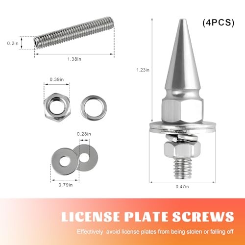 4 PCS Spike License Plate Screws for Car, Anti-Theft Spike Shape Silver