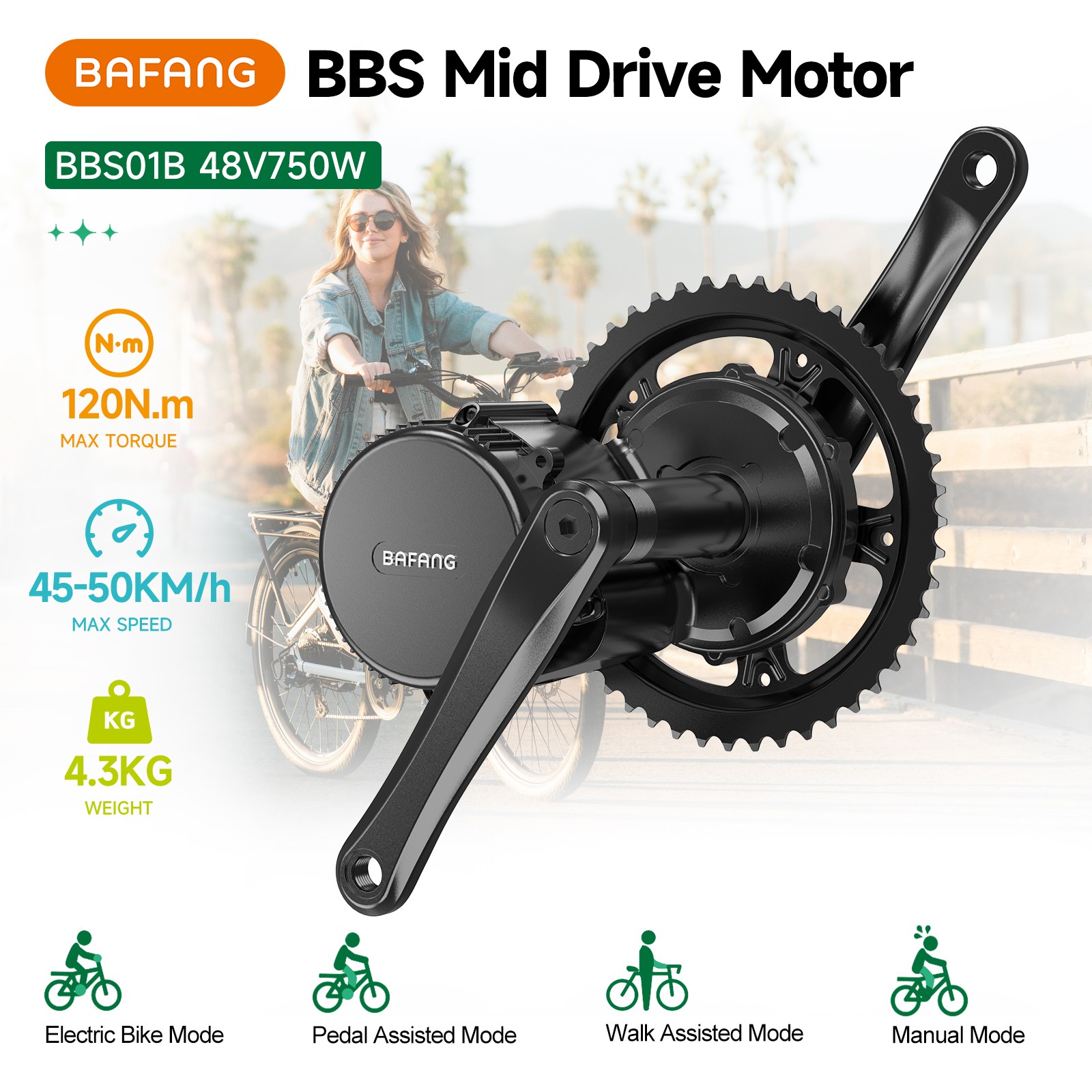 48V750W68-100mm BBS02B Bafang Mid Motor Electric Bike DIY Conversion Kits ebike