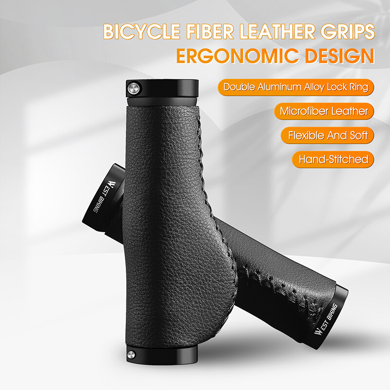 WEST BIKING Leather Bike Grips Lock-on Cycling Bicycle Handlebar Grips Black