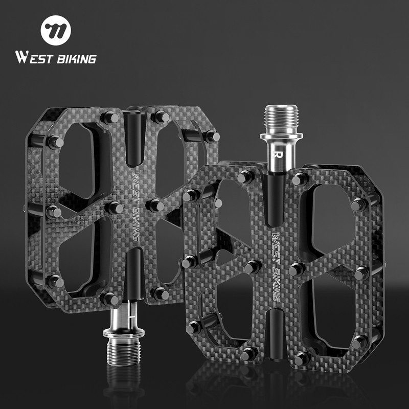 WEST BIKING Carbon Fiber Road Bike Pedals 3 Bearing Titanium Axis Bicycle Pedals