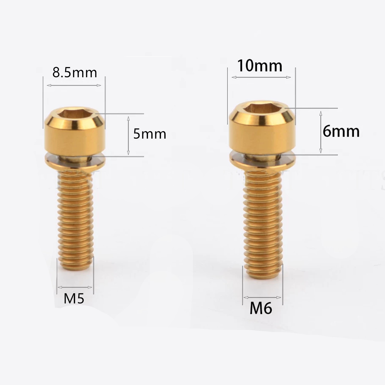 6 Pcs Titanium Ti M5 M6 Hex Socket Washer Round Head Bolt for Bike Bicycle Stem