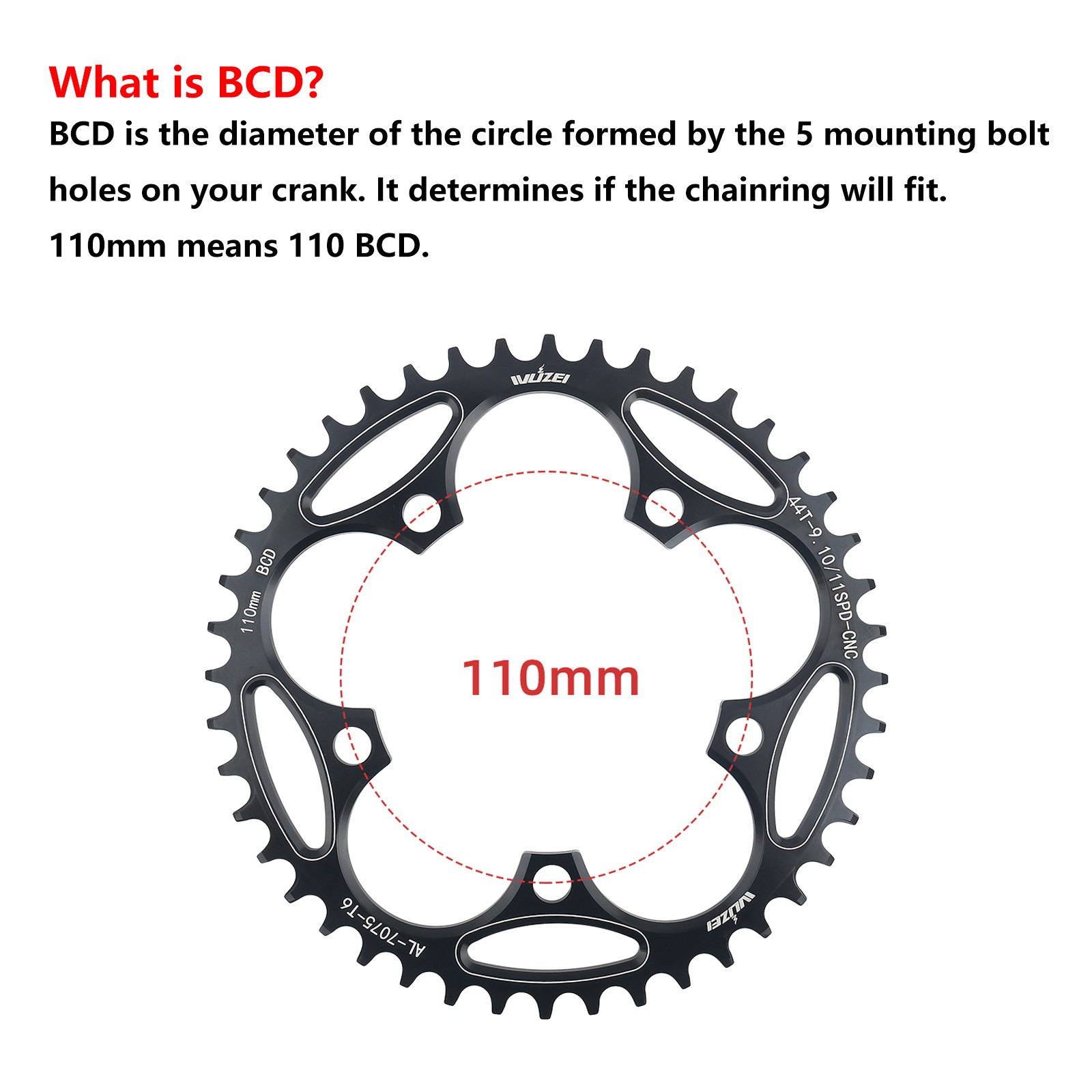 Road Bike Chainring 110 BCD 5 -Bolts 36T to 60T 9-11 Speed Bicycle Chainwheel