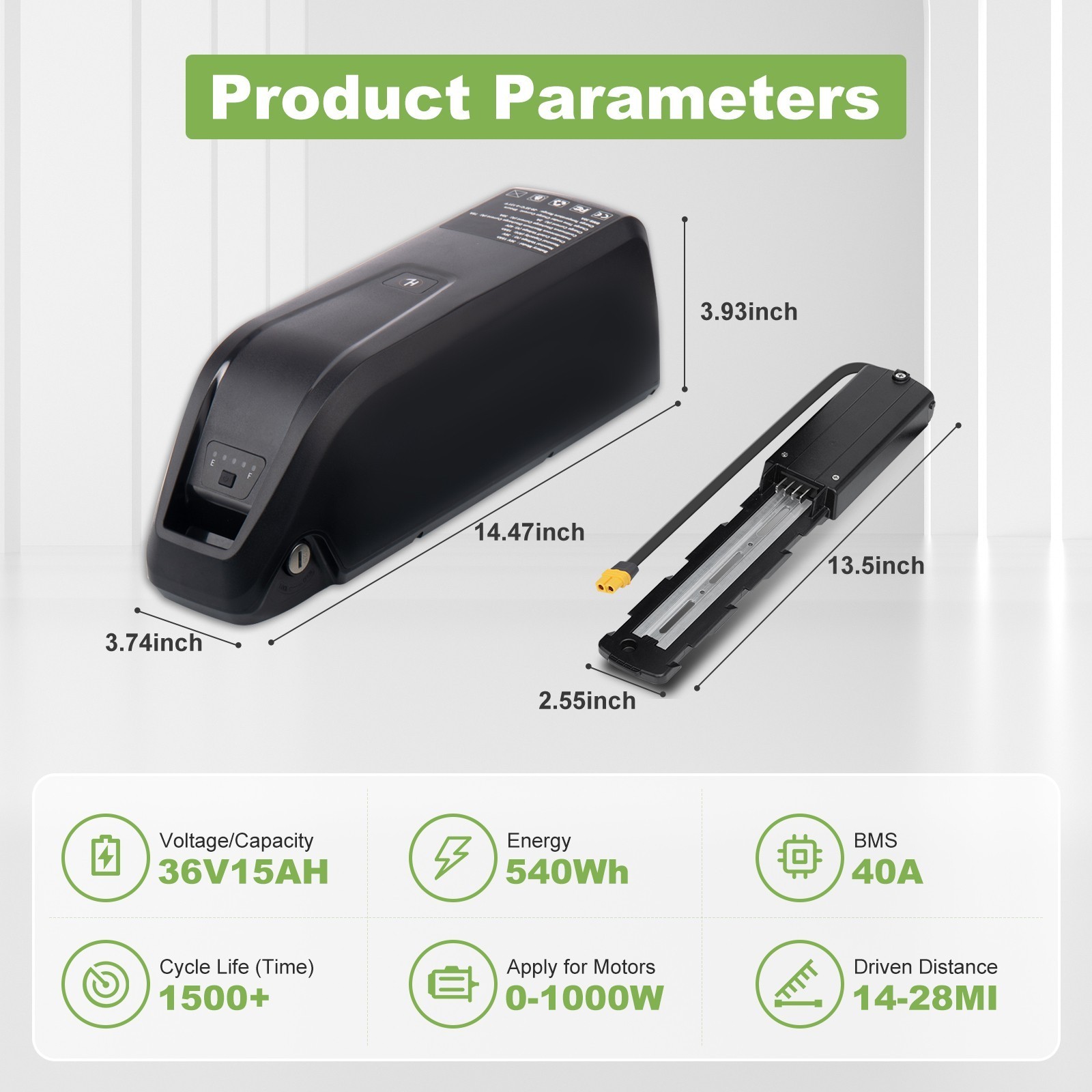 Hailong 36V 15Ah Ebike Battery for ≤1000W Motor Electric Bike Lithium Battery