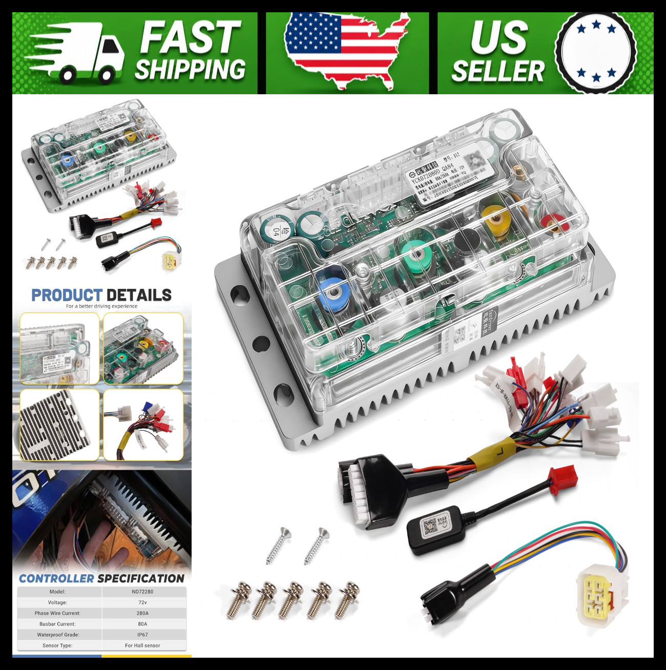 Fardriver 72V 280A Programmable BLDC Motor Controller for E-Bike Motorcycle