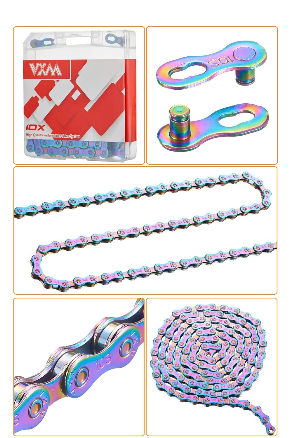 10 Speed Bike Chain Rainbow Chain for Bike 1/2 x11/128 116 Links Lightweight Bic