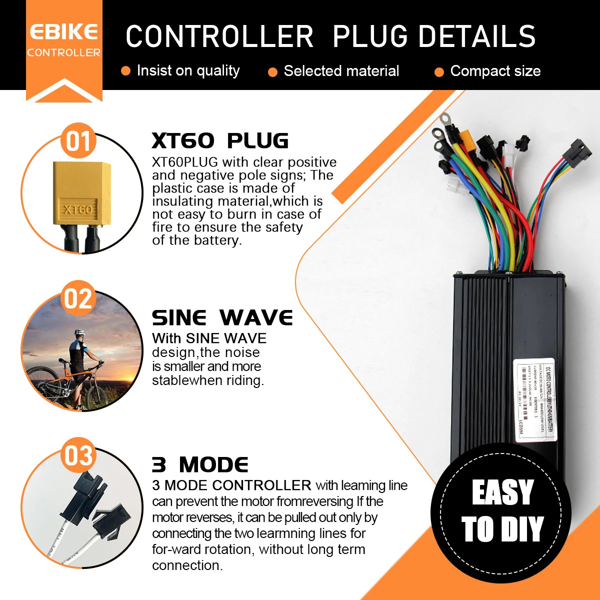 3-Mode 17-40A Sine Wave Controller LCD S866/GD02 Color Compatible Hall Free Hub