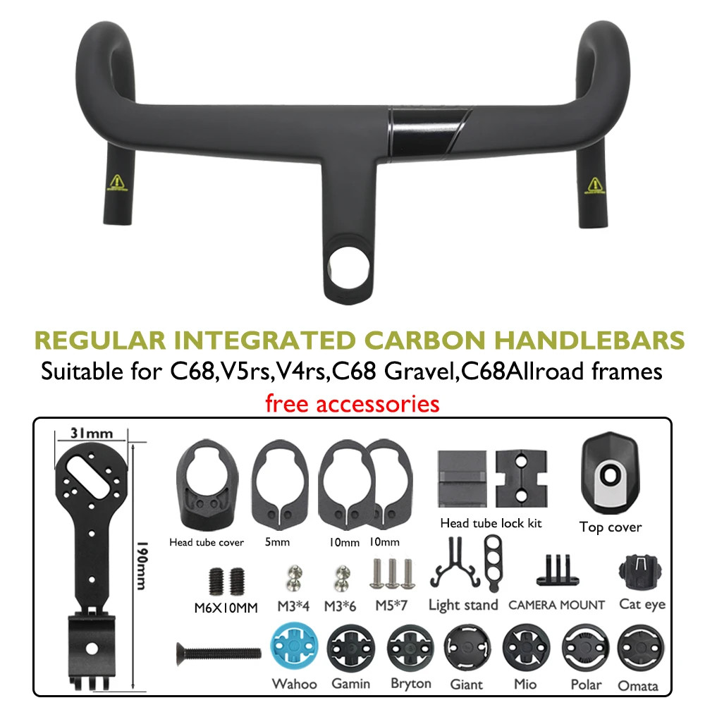 Carbon Fiber Integrated Handlebar for Road Bike 370-430mm with Computer Bracket