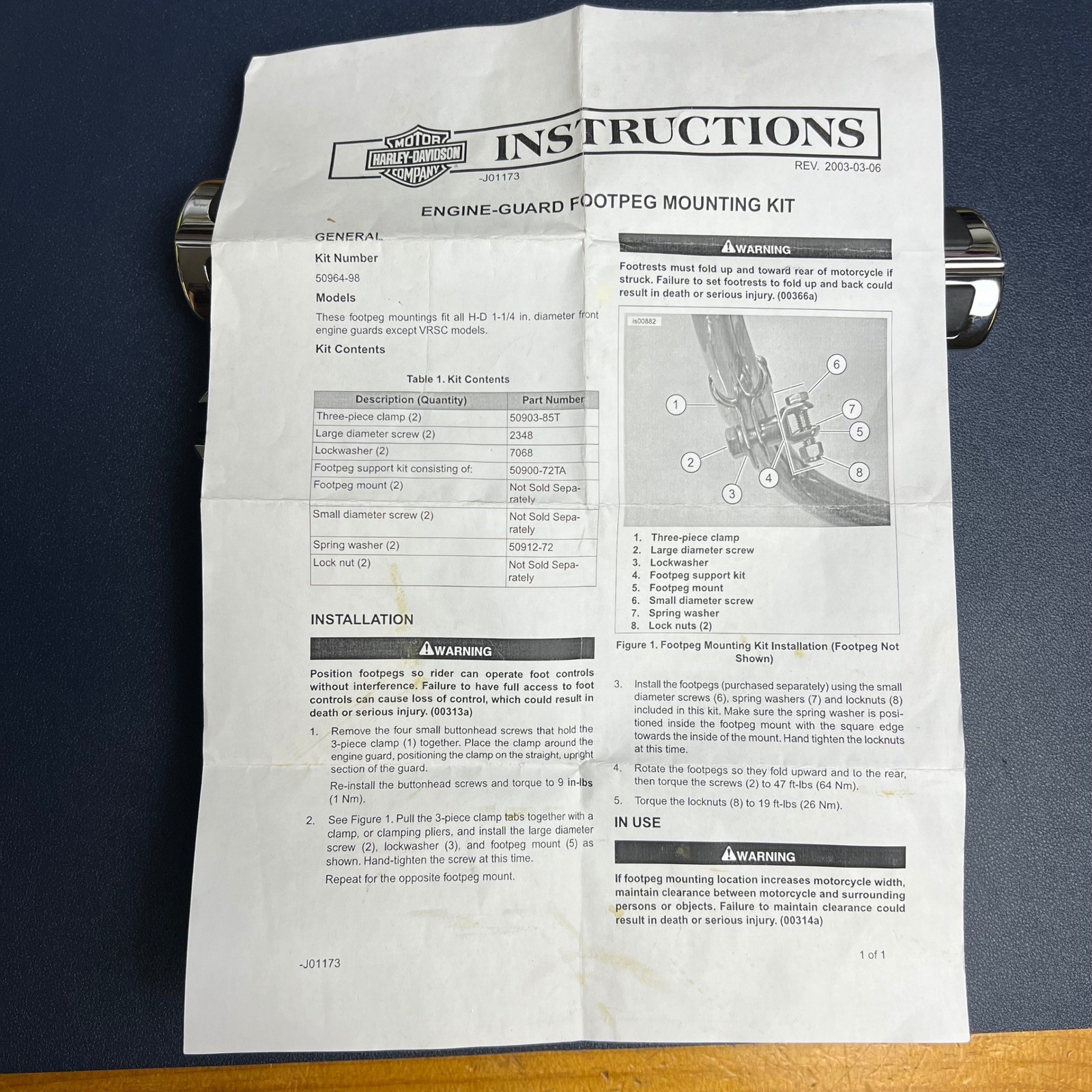Harley-Davidson Willie G Skull Footpeg Engine Guard Mount Kit 50964-98 Chrome