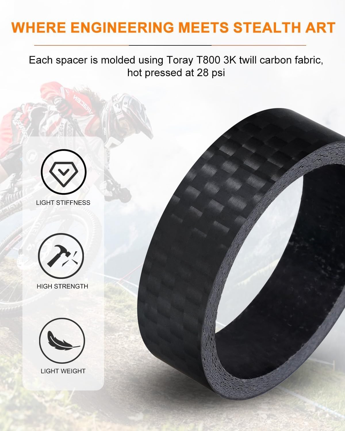 8PCS Carbon Fiber Headset Spacers Matte Finish Lightweight and Precision Fits