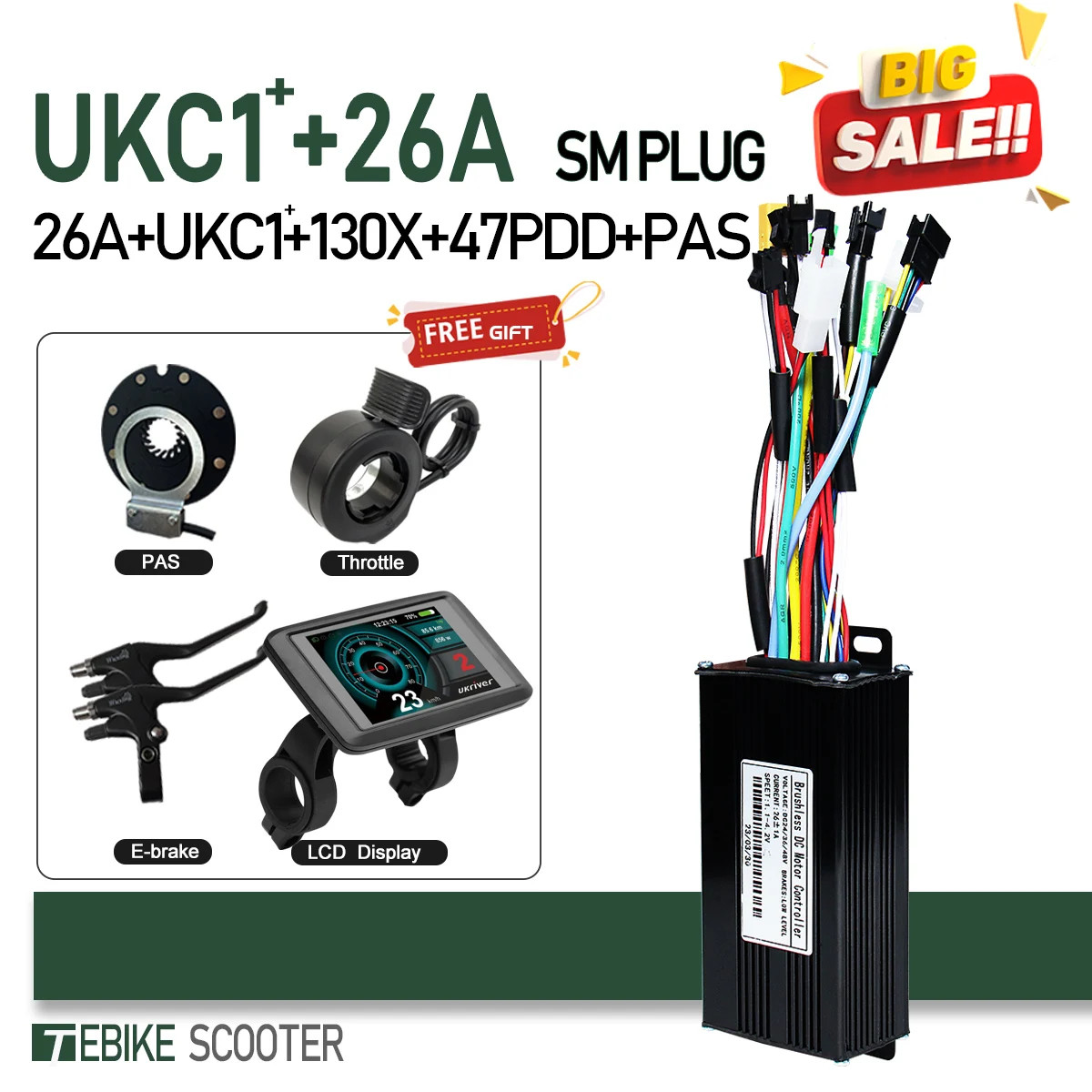 E-bike Sine Wave 3 Mode Controller 17A 26A 30A 40A with Color UKC1 Display