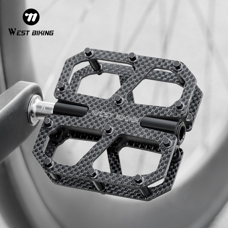 WEST BIKING Carbon Fiber Road Bike Pedals 3 Bearing Titanium Axis Bicycle Pedals
