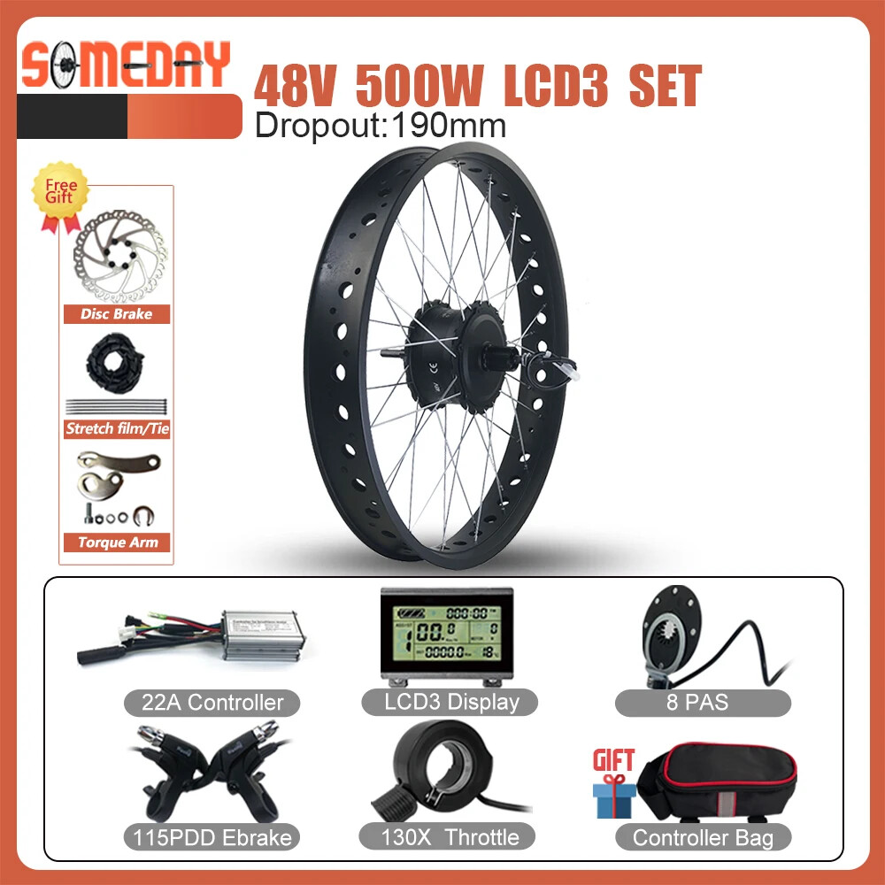 20/26in 36V 48V 500W Rear Cassette Hub Motor for Snow Fat Bike Conversion Kit