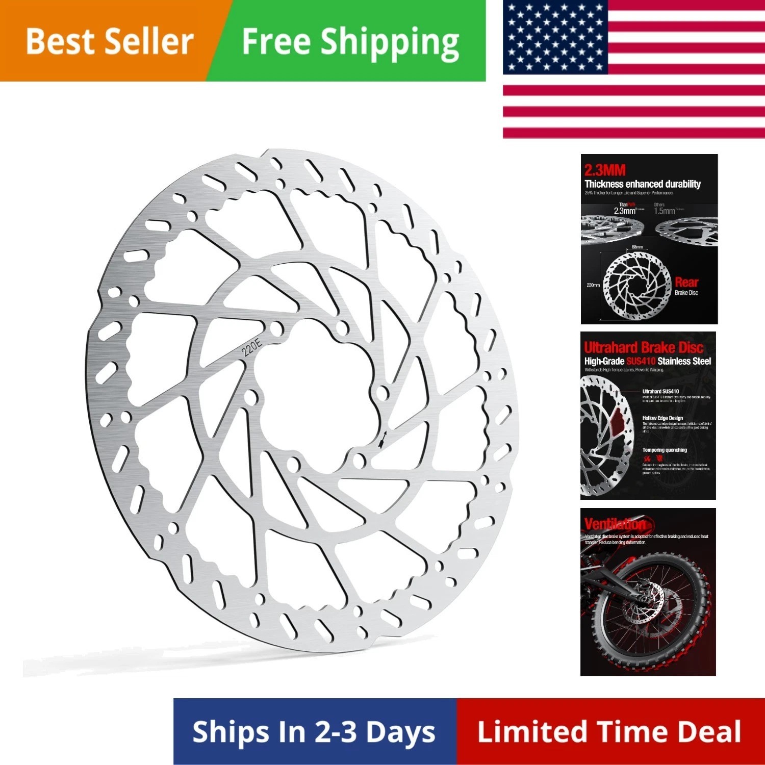Heavy-Duty 220 mm Thickened Stainless Steel Rear Brake Disc Rotor for for Tal…