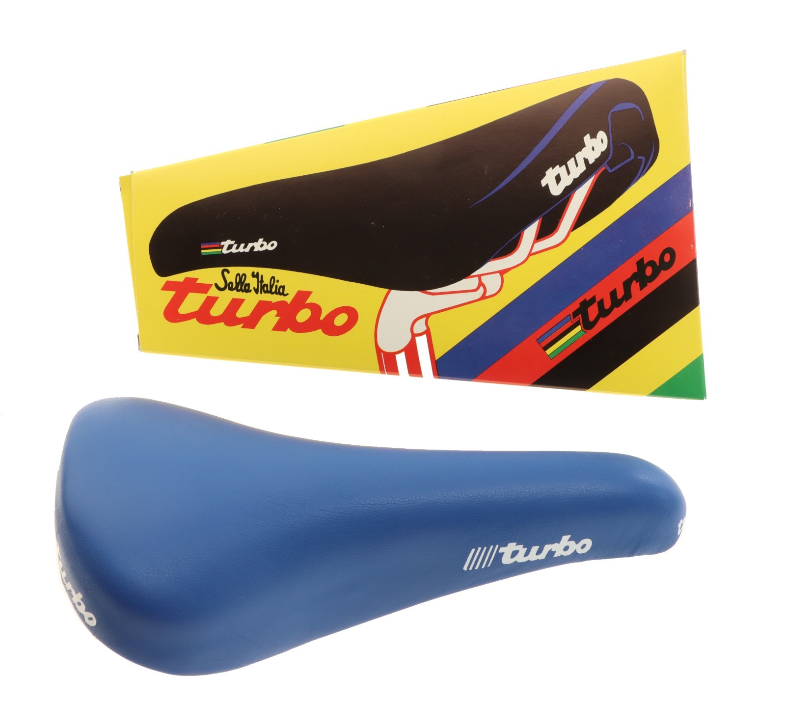 Selle Italia Turbo Leather Saddle Blue 90s Steel Rails RARE NEW in Box NOS