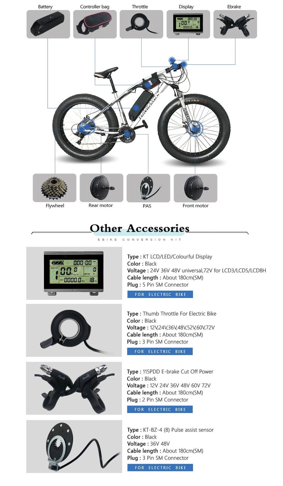 EBike Conversion Kit 36V48V 500W Rear Cassette Hub Motor Wheel 20 26”×4.0 Wheel